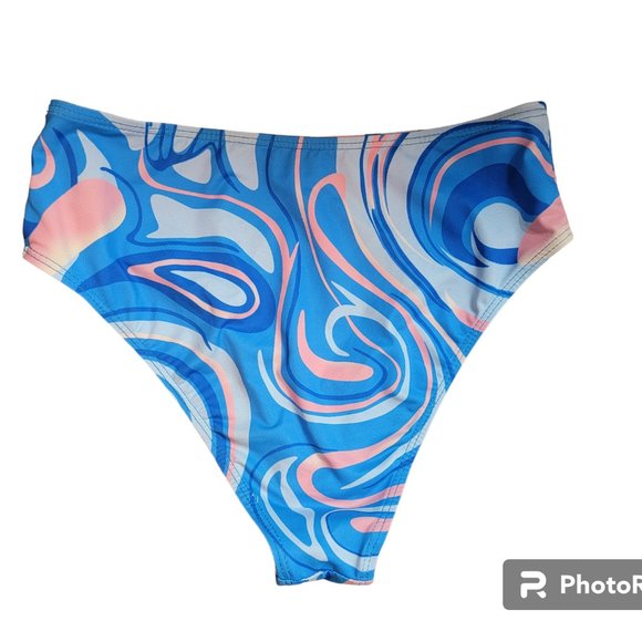 Shein Blue/white/Pink Swirl Print Bikini High Waist Bottom - Picture 3 of 7